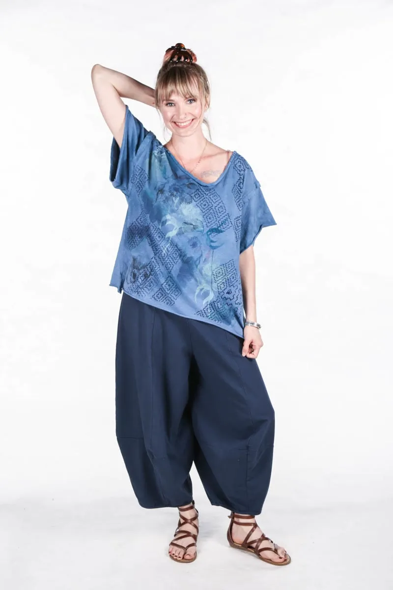 3273- Roll over Waist Four Square-Indigo-U