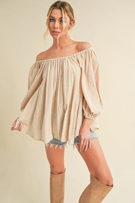 Aemi   Co Off-Shoulder Balloon Sleeve Blouse