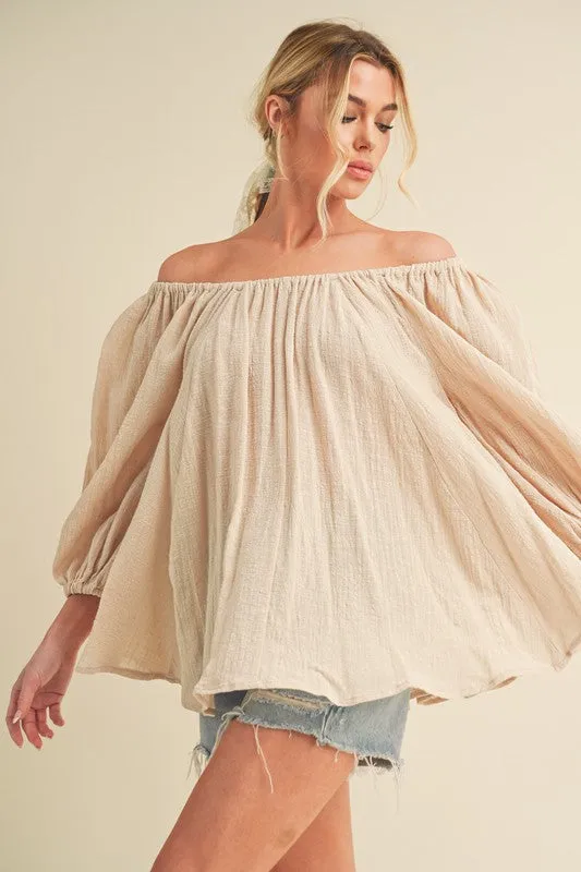 Aemi   Co Off-Shoulder Balloon Sleeve Blouse
