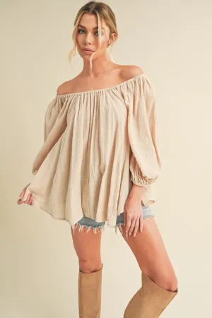 Aemi   Co Off-Shoulder Balloon Sleeve Blouse