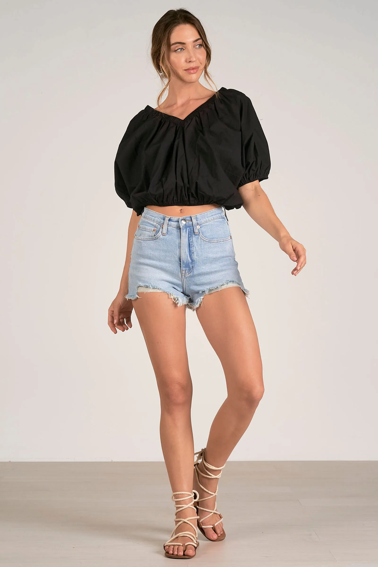 Audra Bubble Sleeve Crop Top