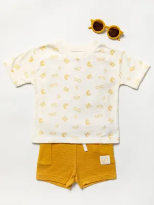 Baby Boys Mustard And Cream Short Set