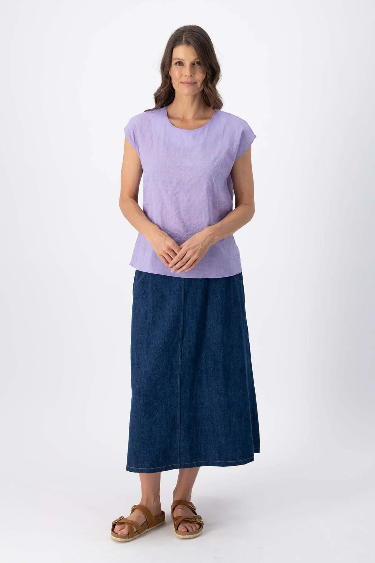 Barcelone Tee Lilac in Seersucker