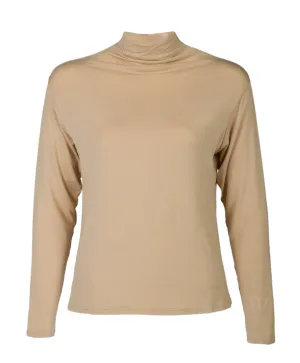 Beige High Neck Long Sleeve Body Shirt