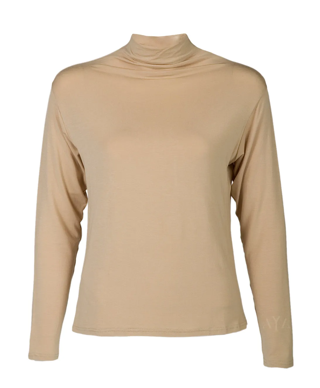 Beige High Neck Long Sleeve Body Shirt