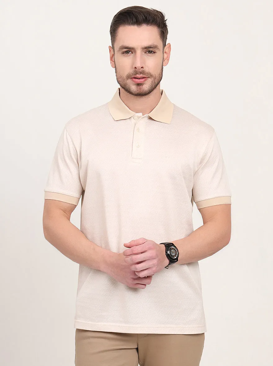 Beige Printed Regular Fit Polo T-Shirt | JadeBlue