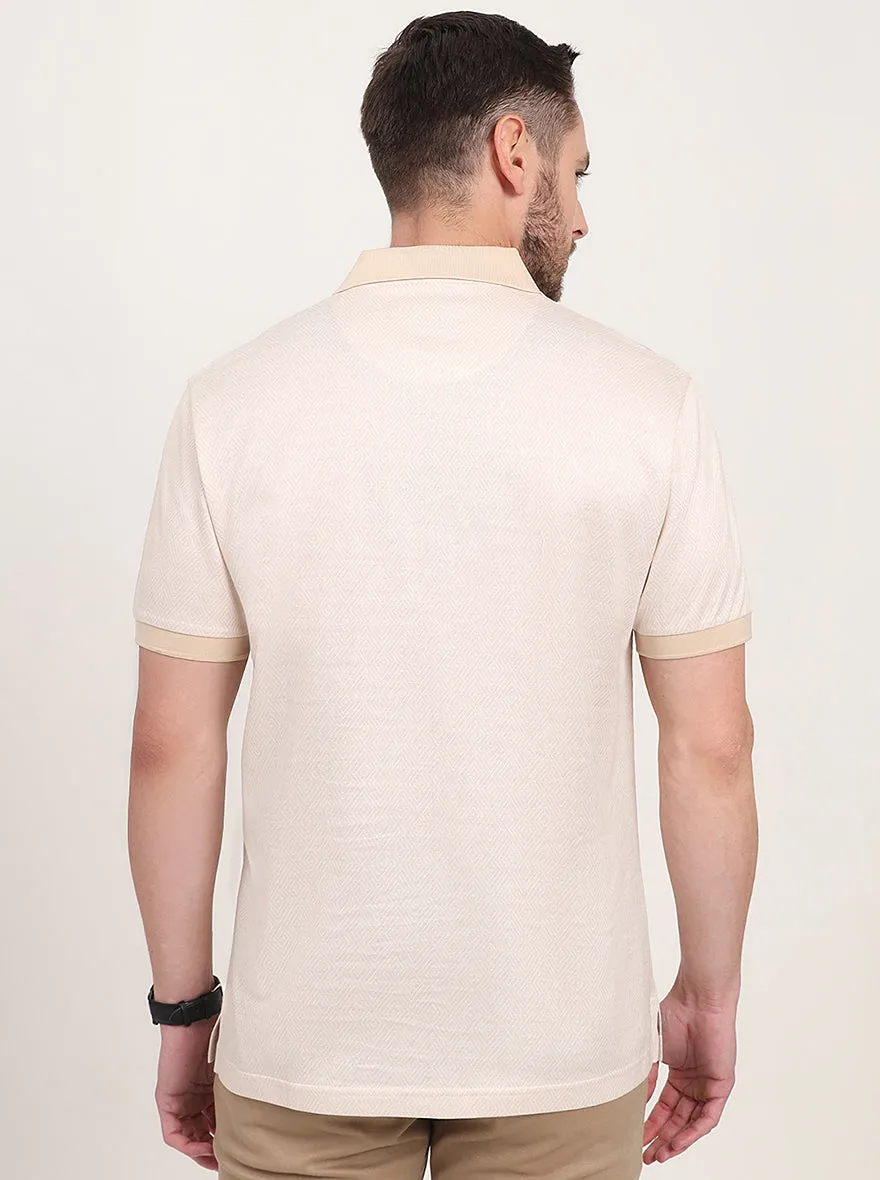 Beige Printed Regular Fit Polo T-Shirt | JadeBlue