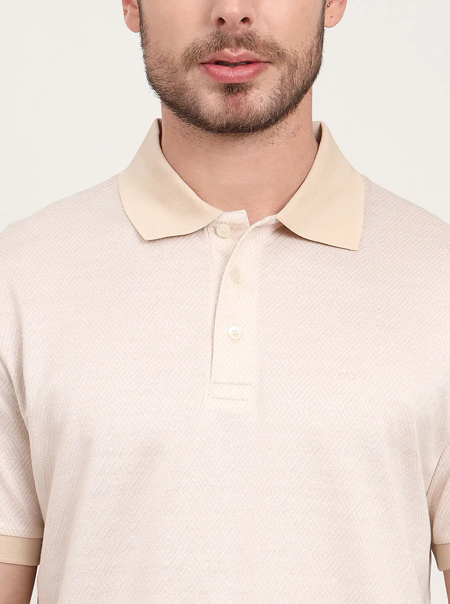 Beige Printed Regular Fit Polo T-Shirt | JadeBlue