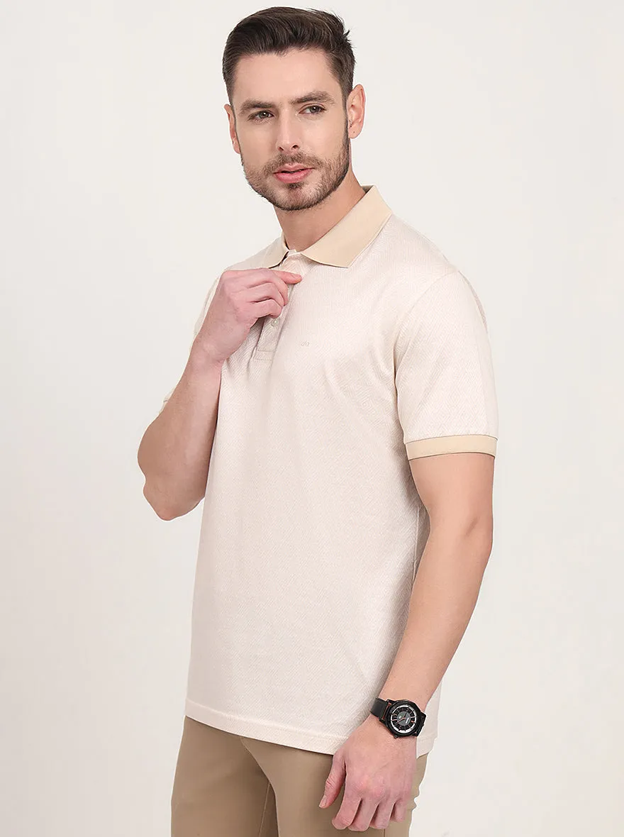 Beige Printed Regular Fit Polo T-Shirt | JadeBlue