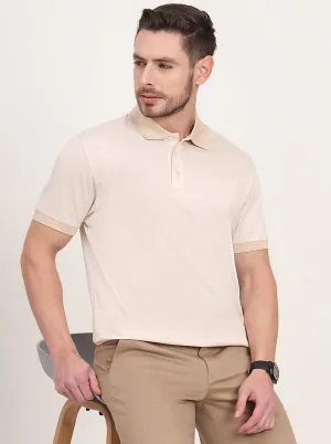 Beige Printed Regular Fit Polo T-Shirt | JadeBlue