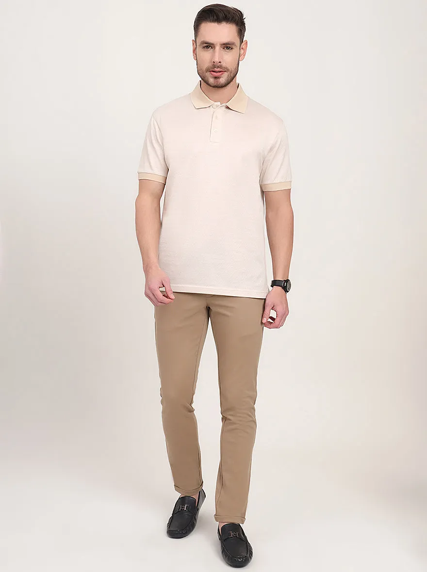 Beige Printed Regular Fit Polo T-Shirt | JadeBlue