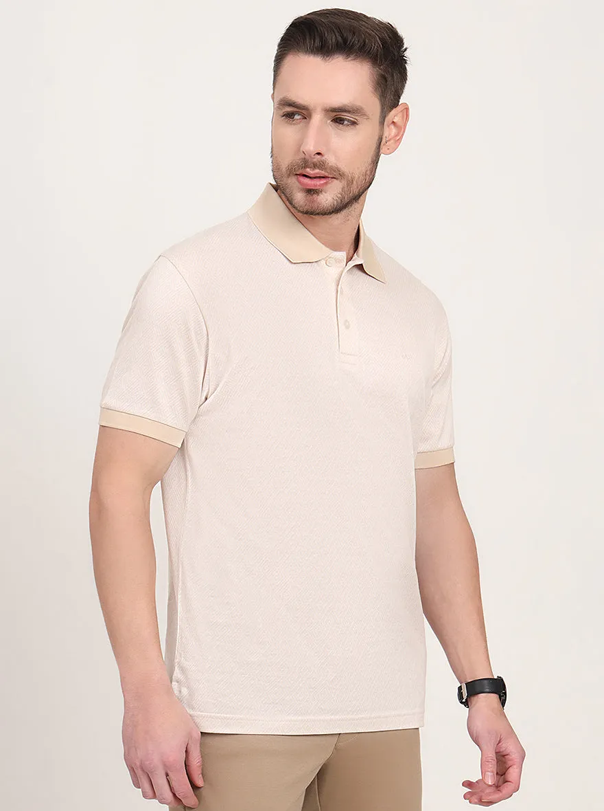 Beige Printed Regular Fit Polo T-Shirt | JadeBlue