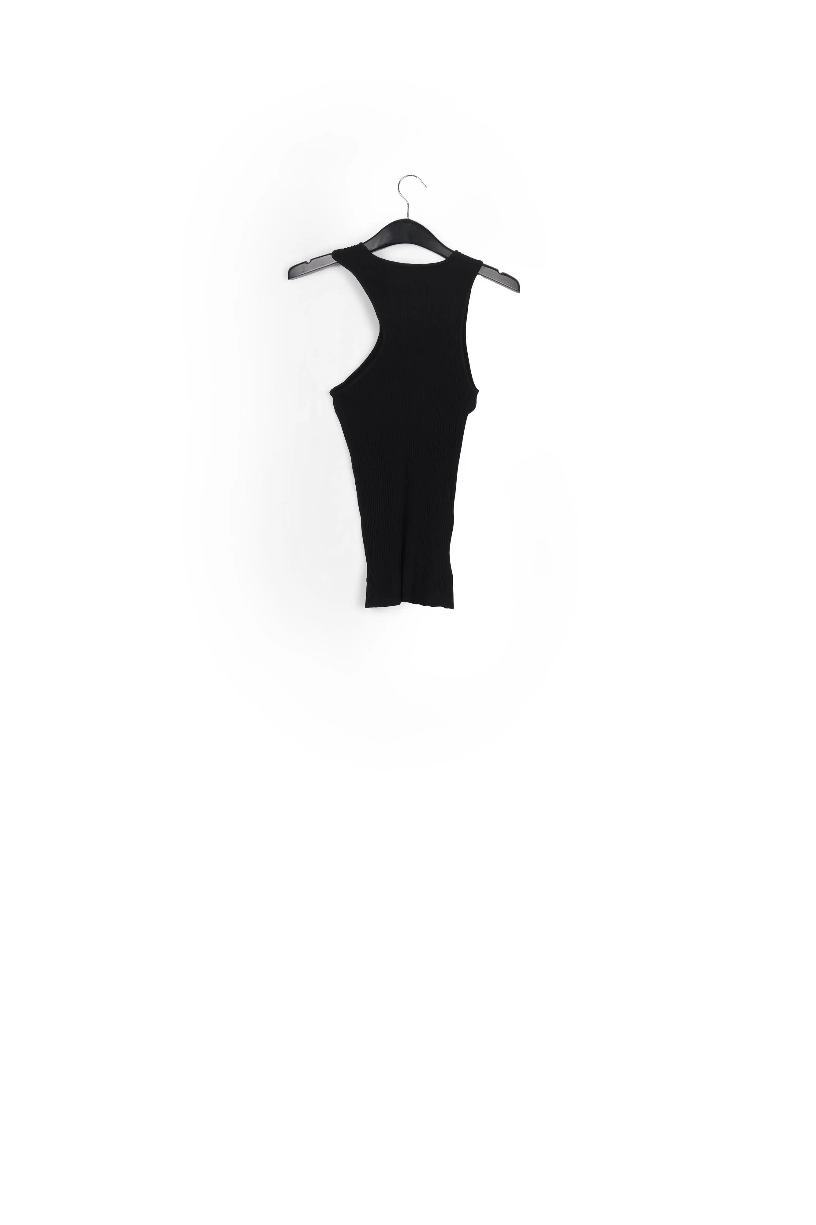 Black fitted ribbed-knit top