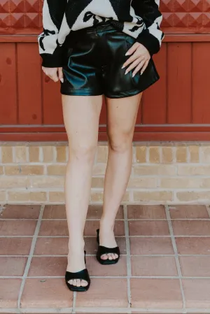 Black Pleather Shorts P3642
