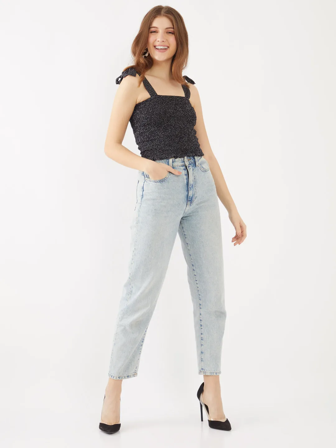 Black Printed Strappy Top