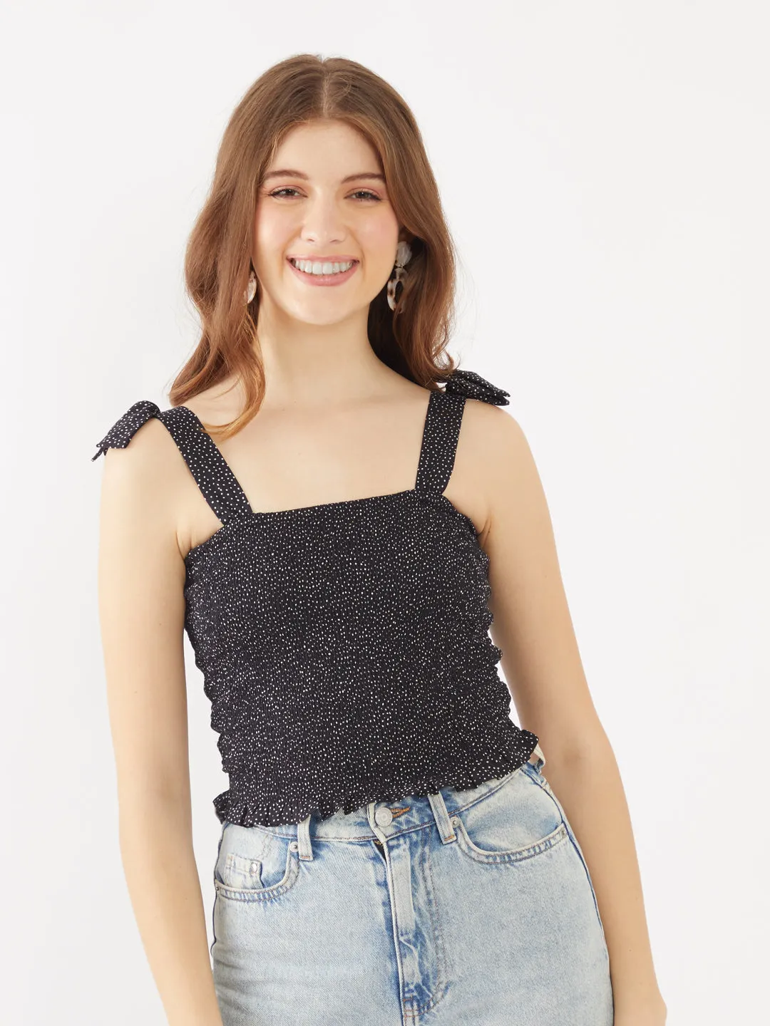 Black Printed Strappy Top