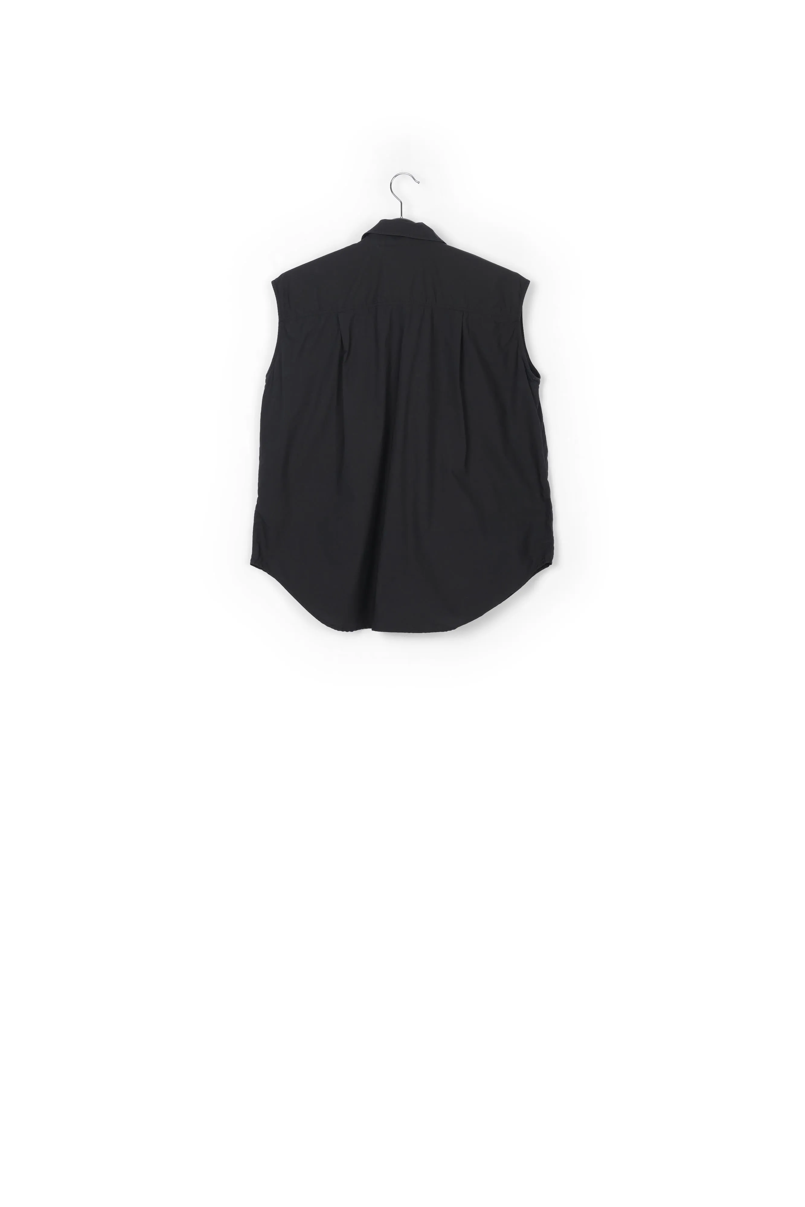 Black sequin and rhinestone-embellished sleeveless shirt