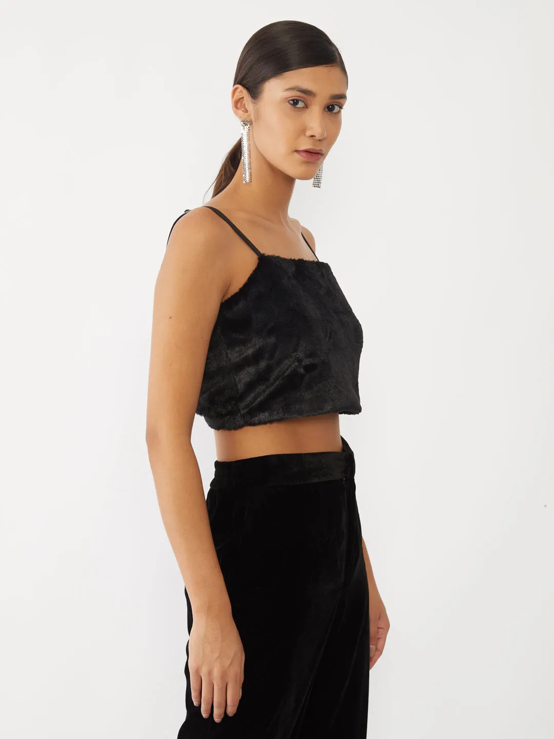 Black Solid Crop Top
