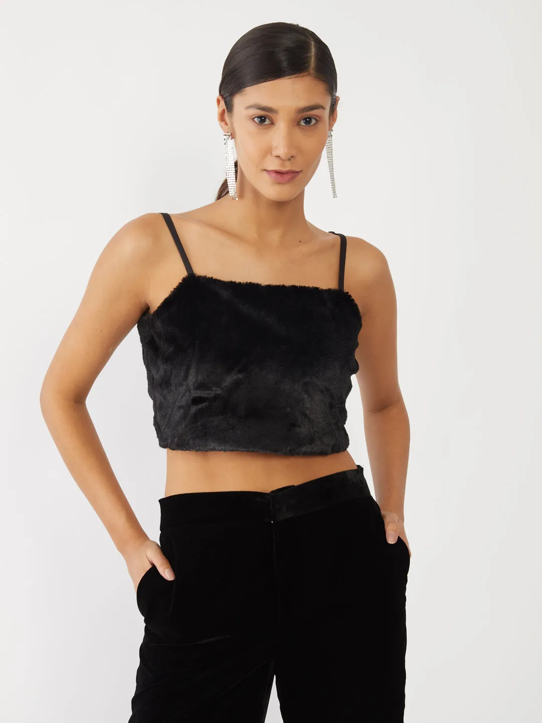 Black Solid Crop Top