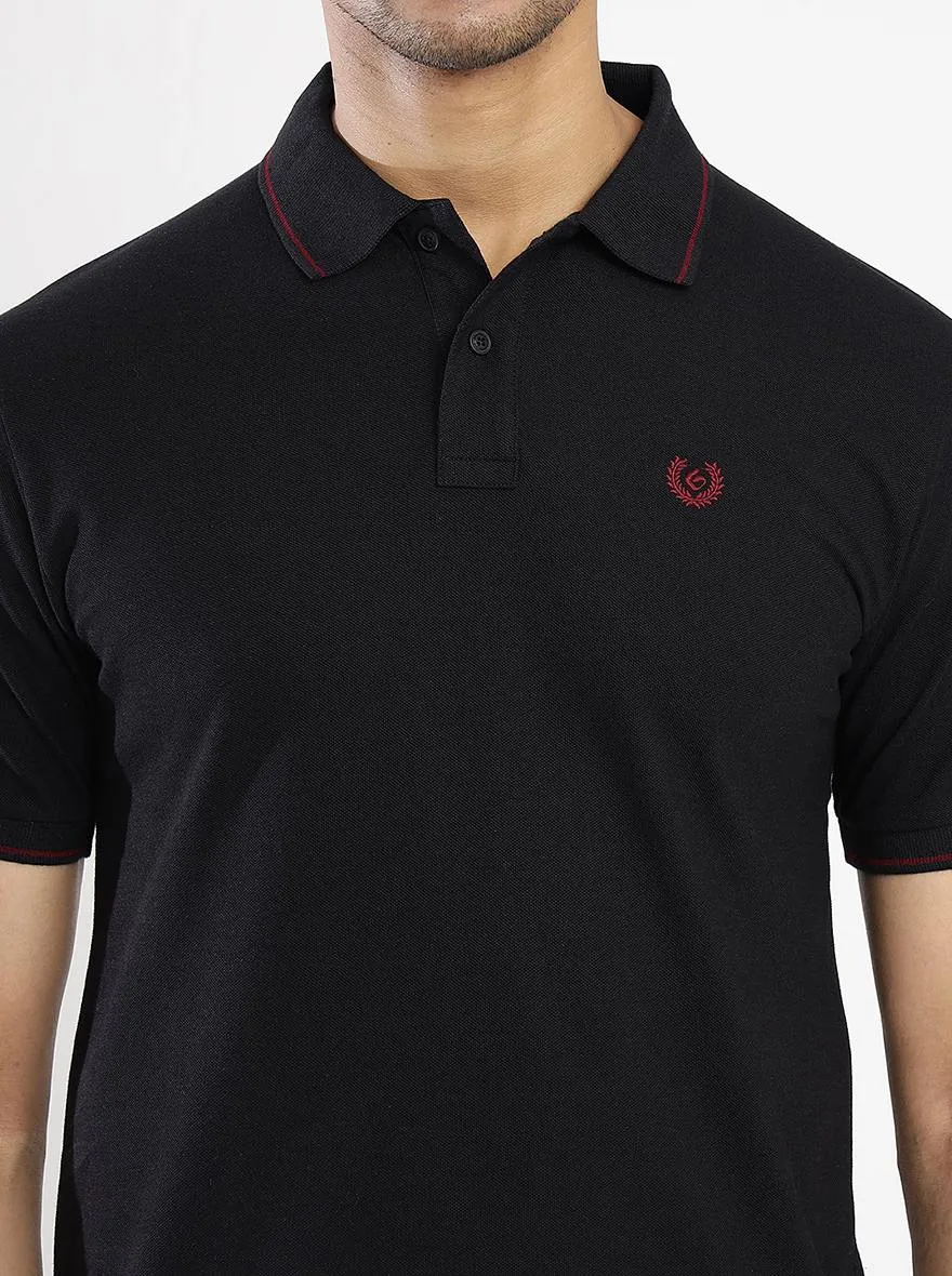 Black Solid Slim Fit Polo T-Shirt | Greenfibre