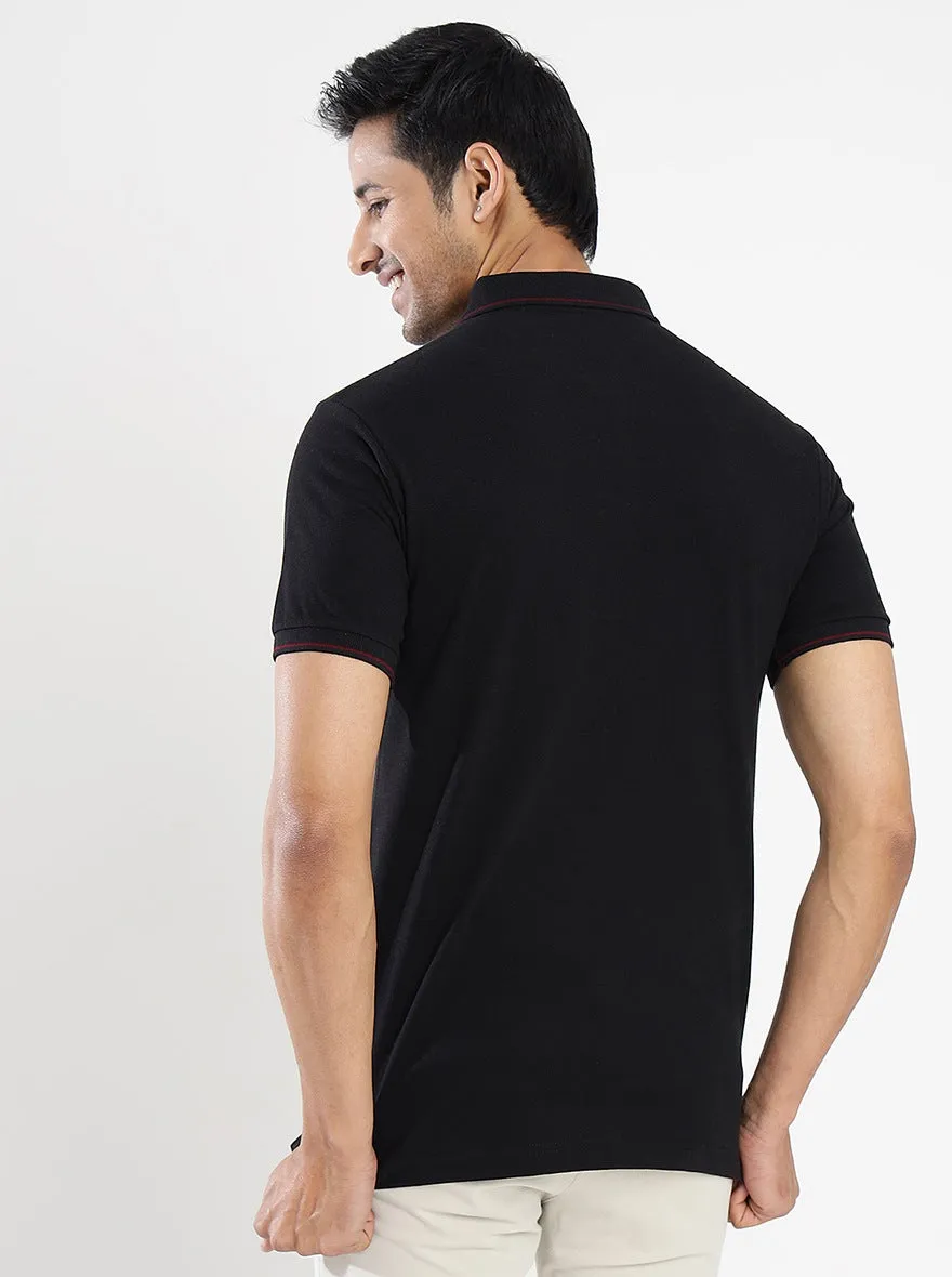 Black Solid Slim Fit Polo T-Shirt | Greenfibre