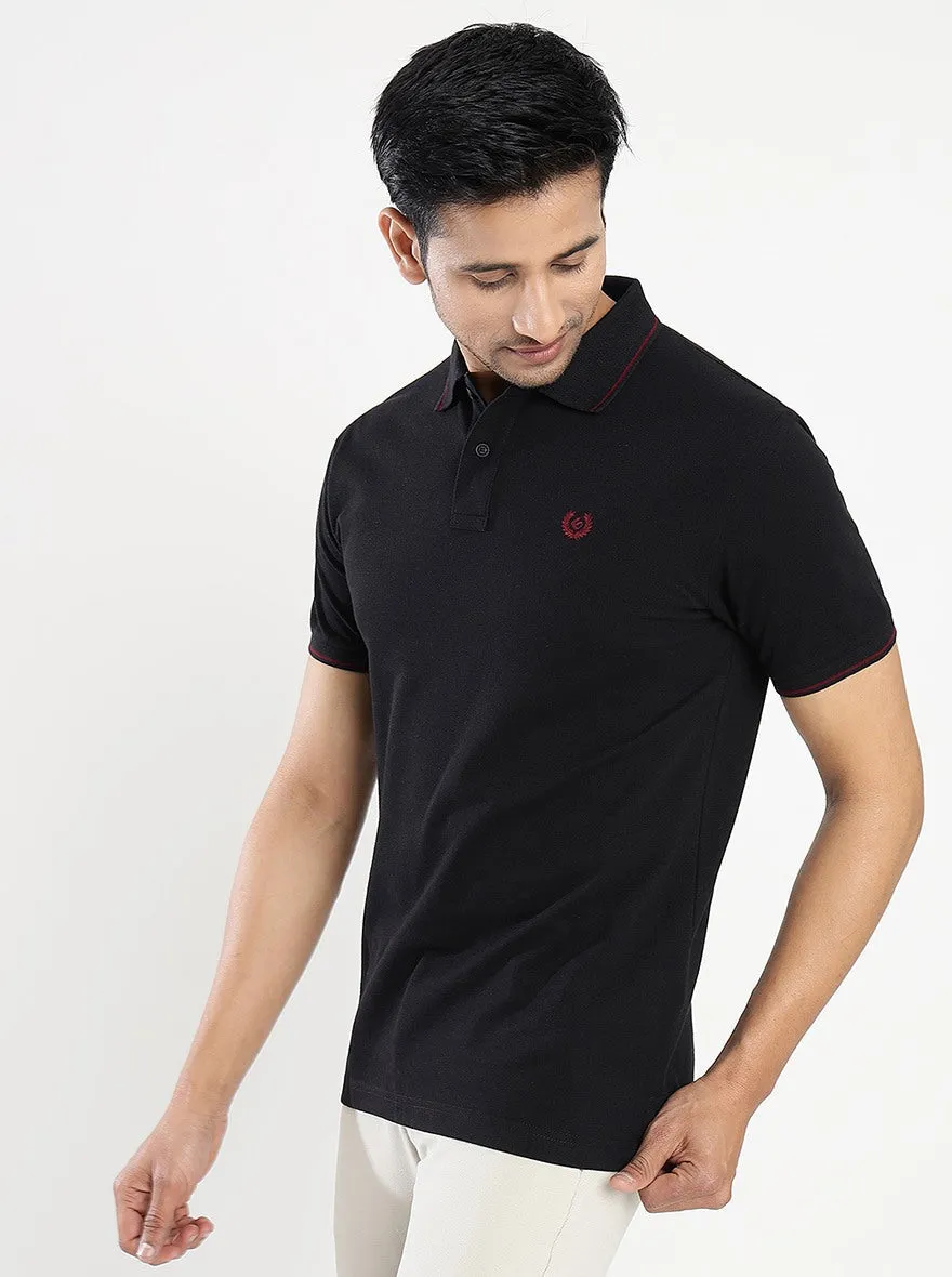 Black Solid Slim Fit Polo T-Shirt | Greenfibre