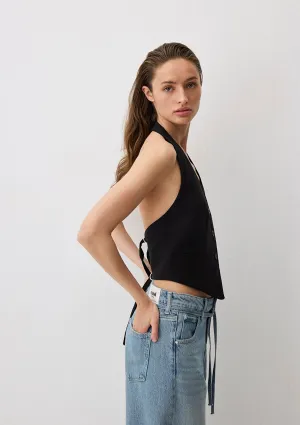 Black Tencel TM Lyocell Blend Sleeveless Blouse