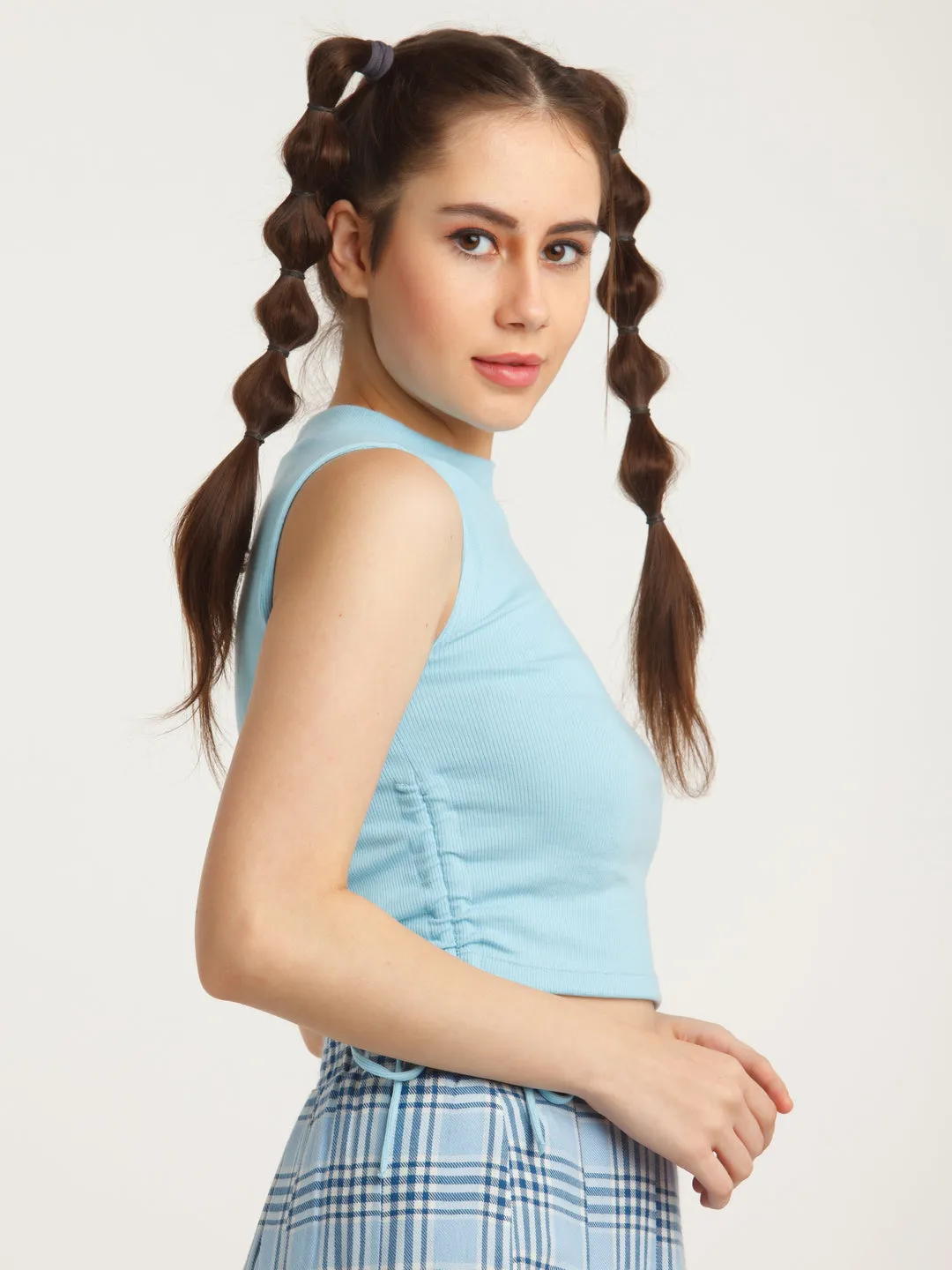 Blue Solid Crop Top