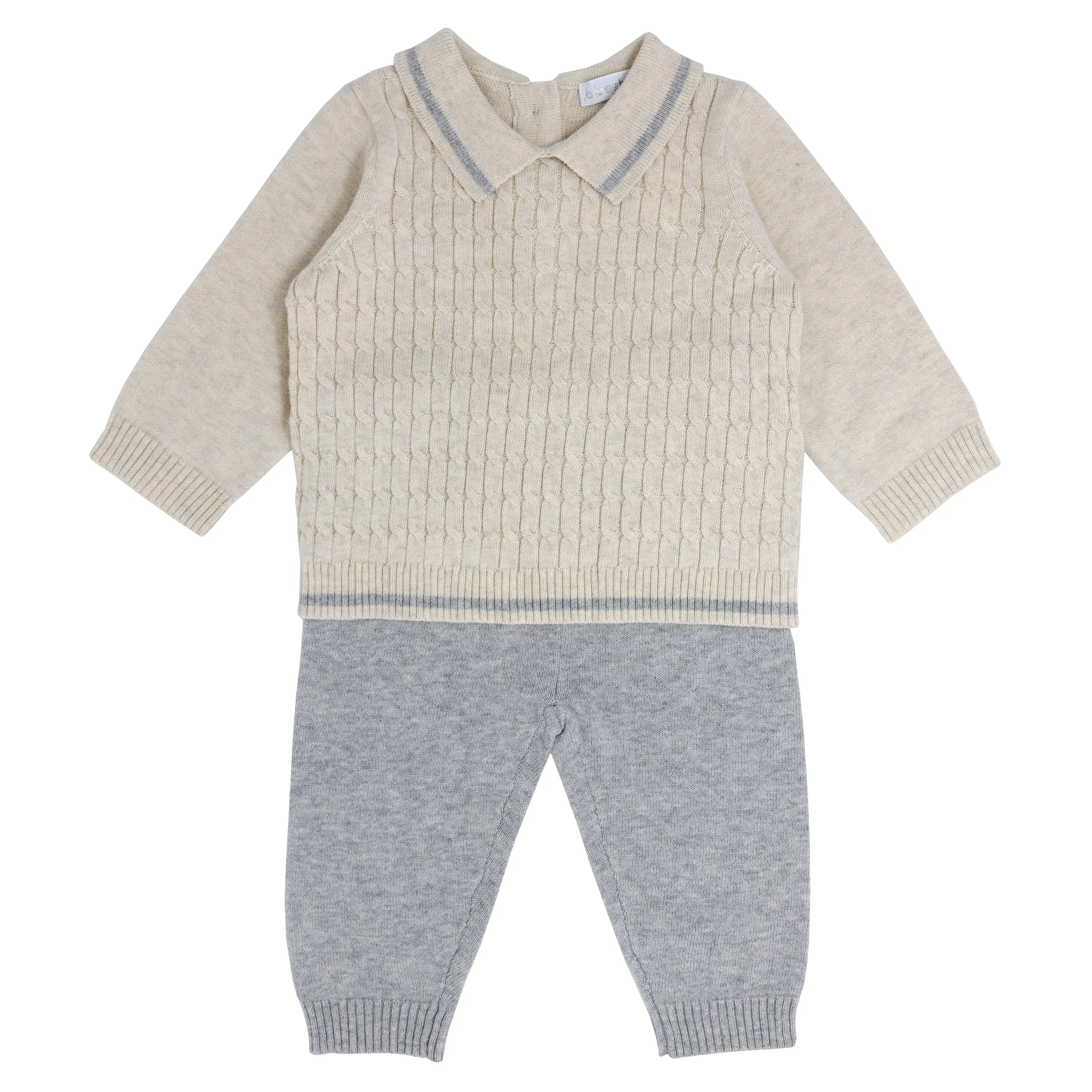 Blues Baby Beige/Grey Fine Cable Knit Two Piece Set