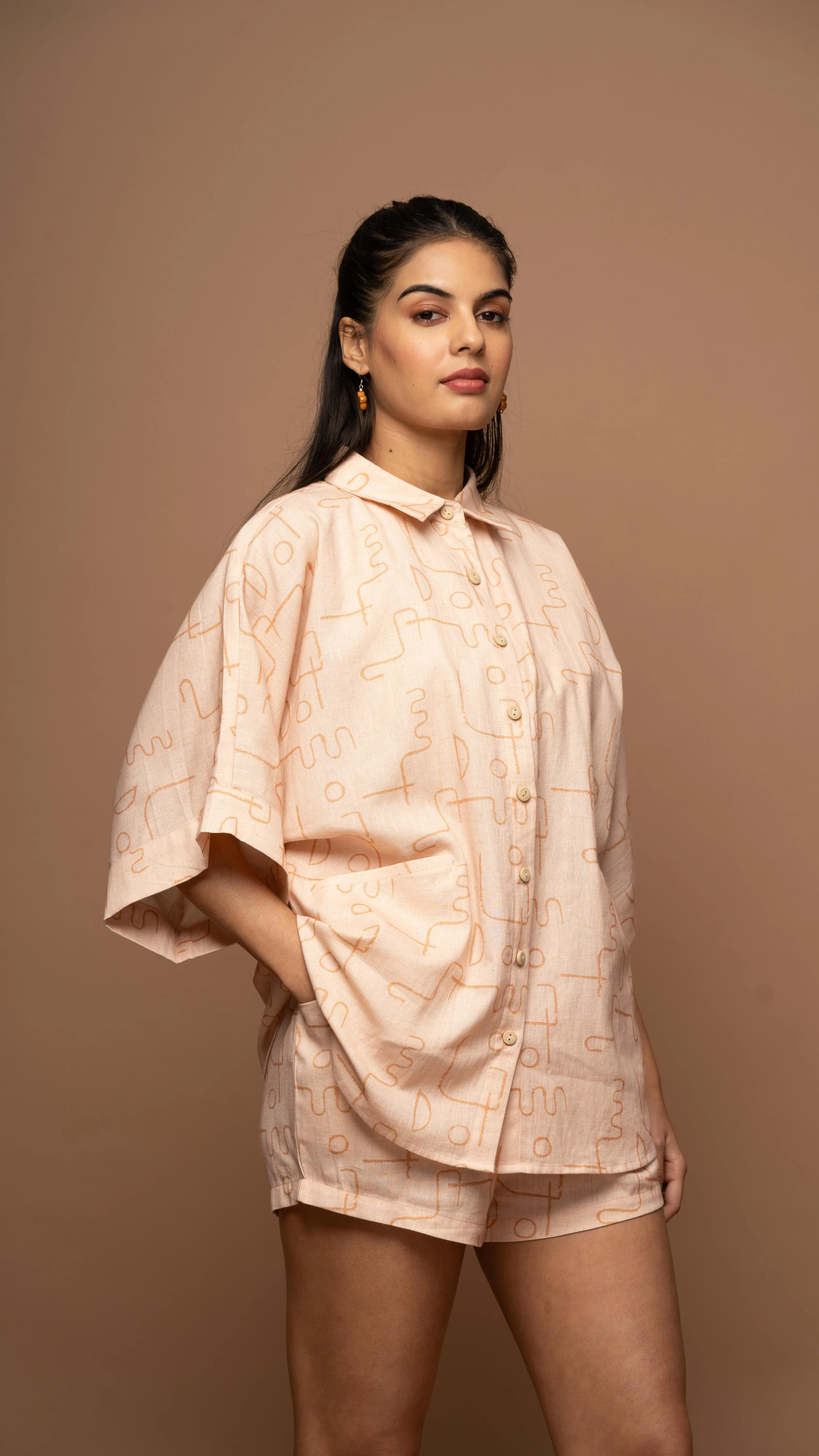 Blush Breezy Co-ord Shorts Set in Power Play Pattern