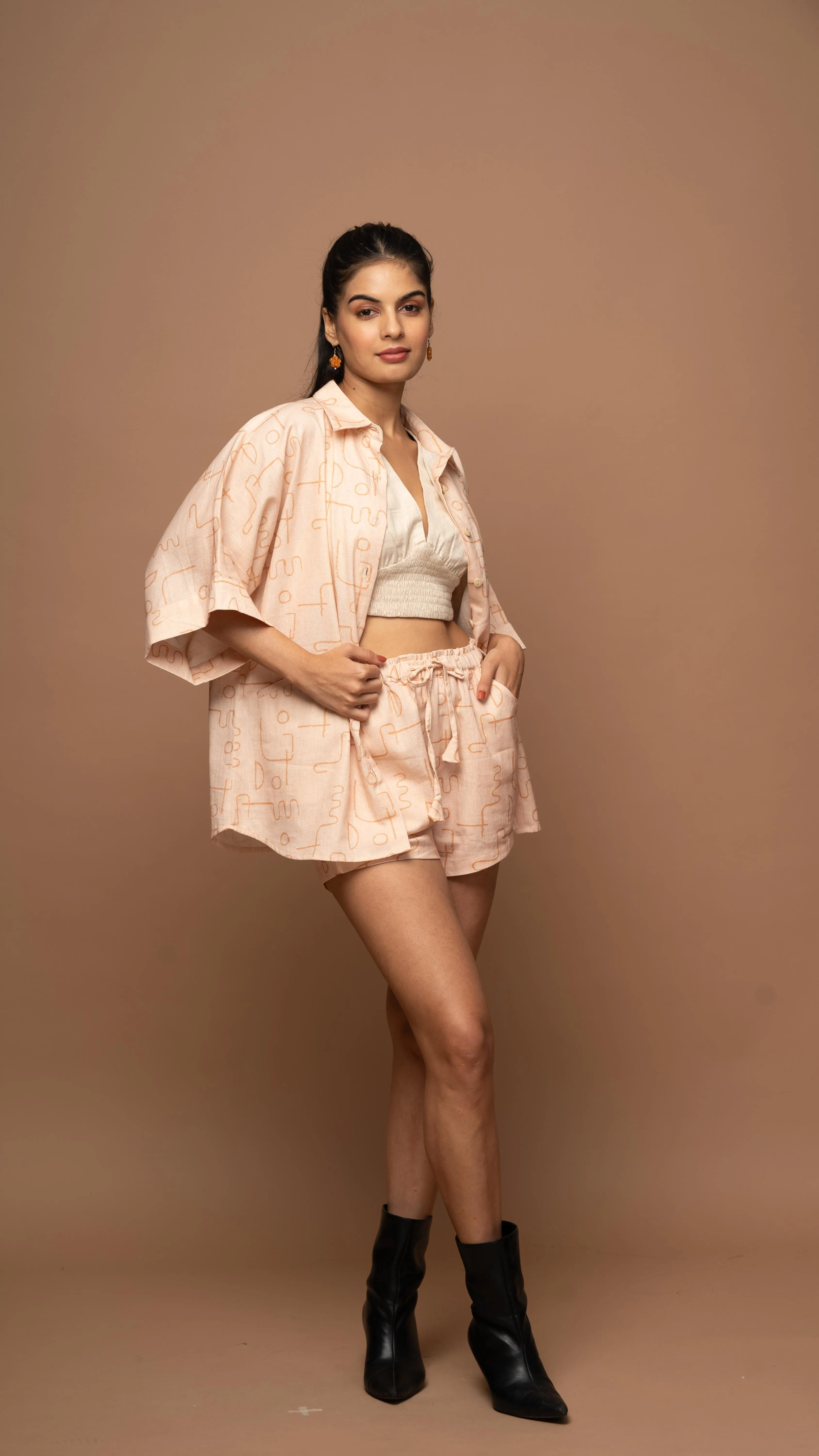 Blush Breezy Co-ord Shorts Set in Power Play Pattern
