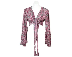 Bohemian Self Tie Wrap Crop Top/Bell Sleeve Crop Top/Tie front bell sleeve top/festival crop top/front tie front or back crop/