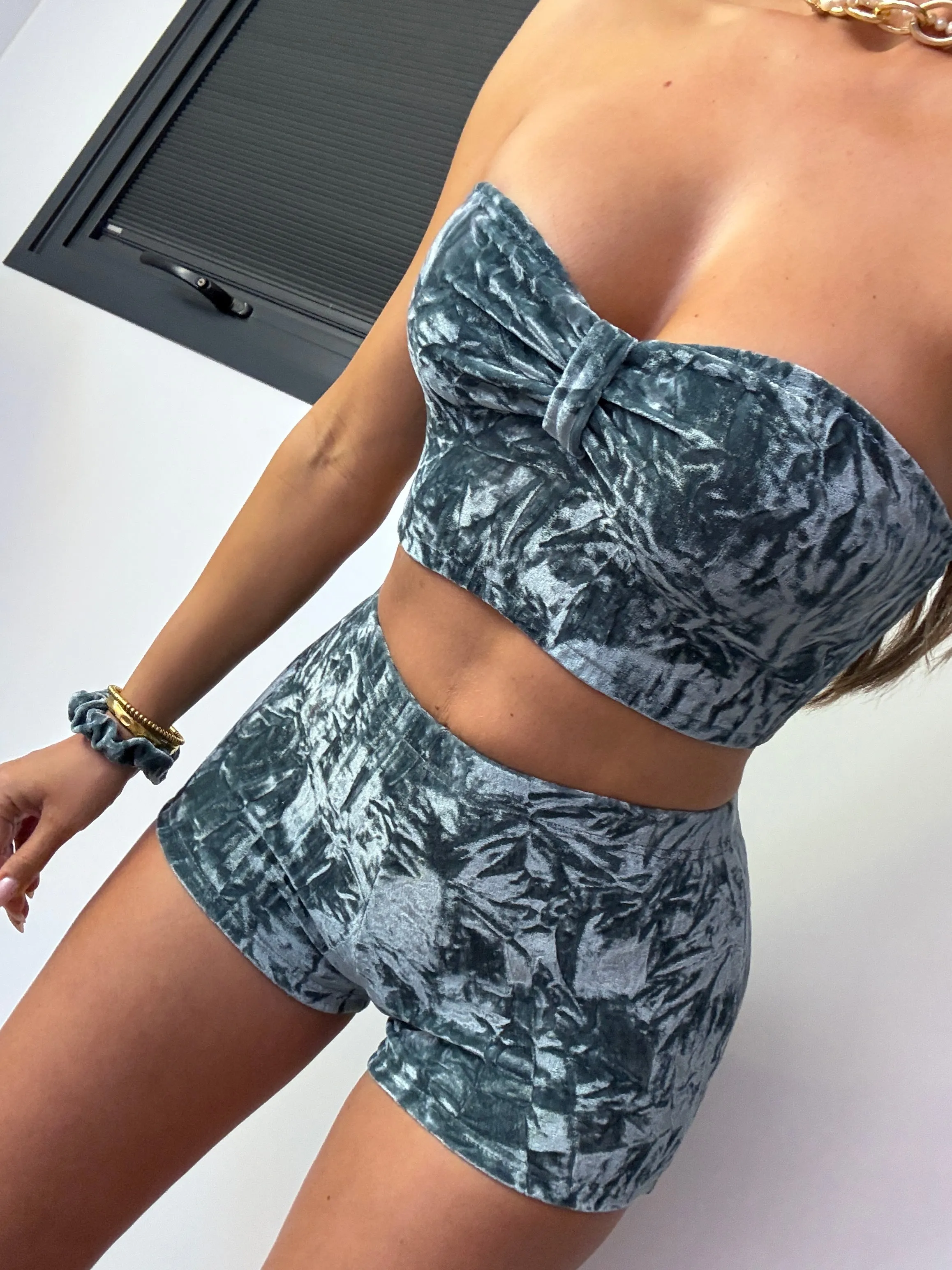 Boob Tube & Shorts Set Aqua Velvet