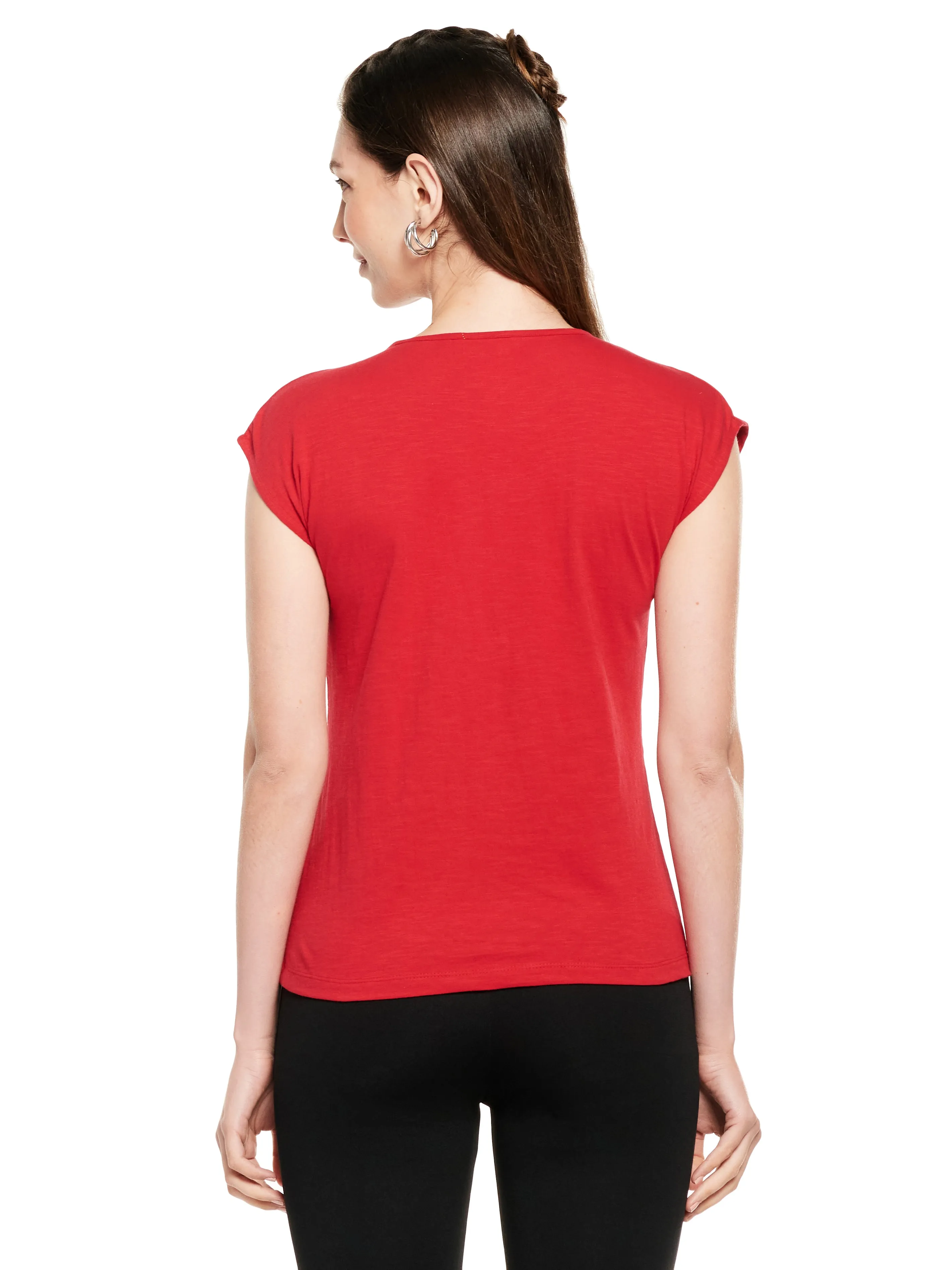 BOW TIE NECK COTTON SLUB TOP (RED)