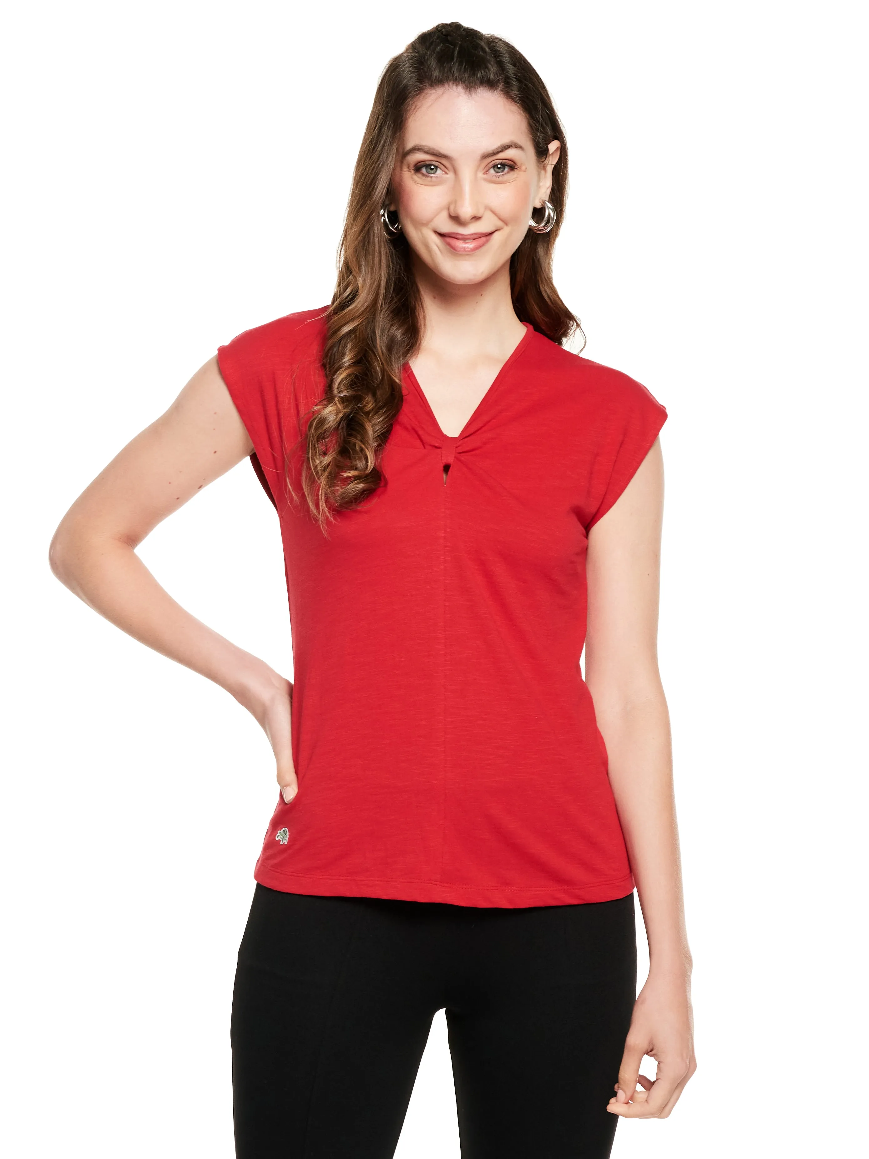 BOW TIE NECK COTTON SLUB TOP (RED)