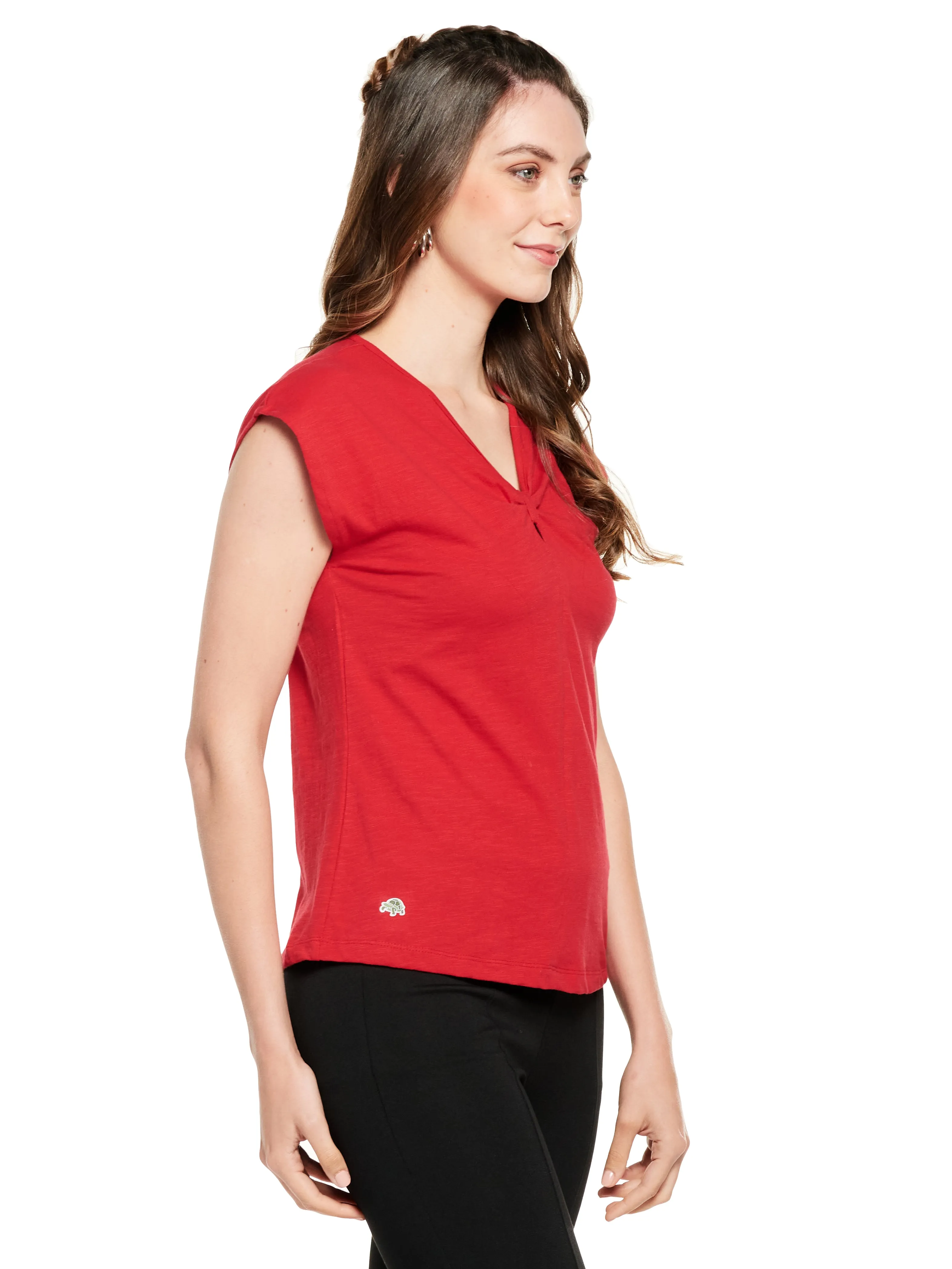 BOW TIE NECK COTTON SLUB TOP (RED)