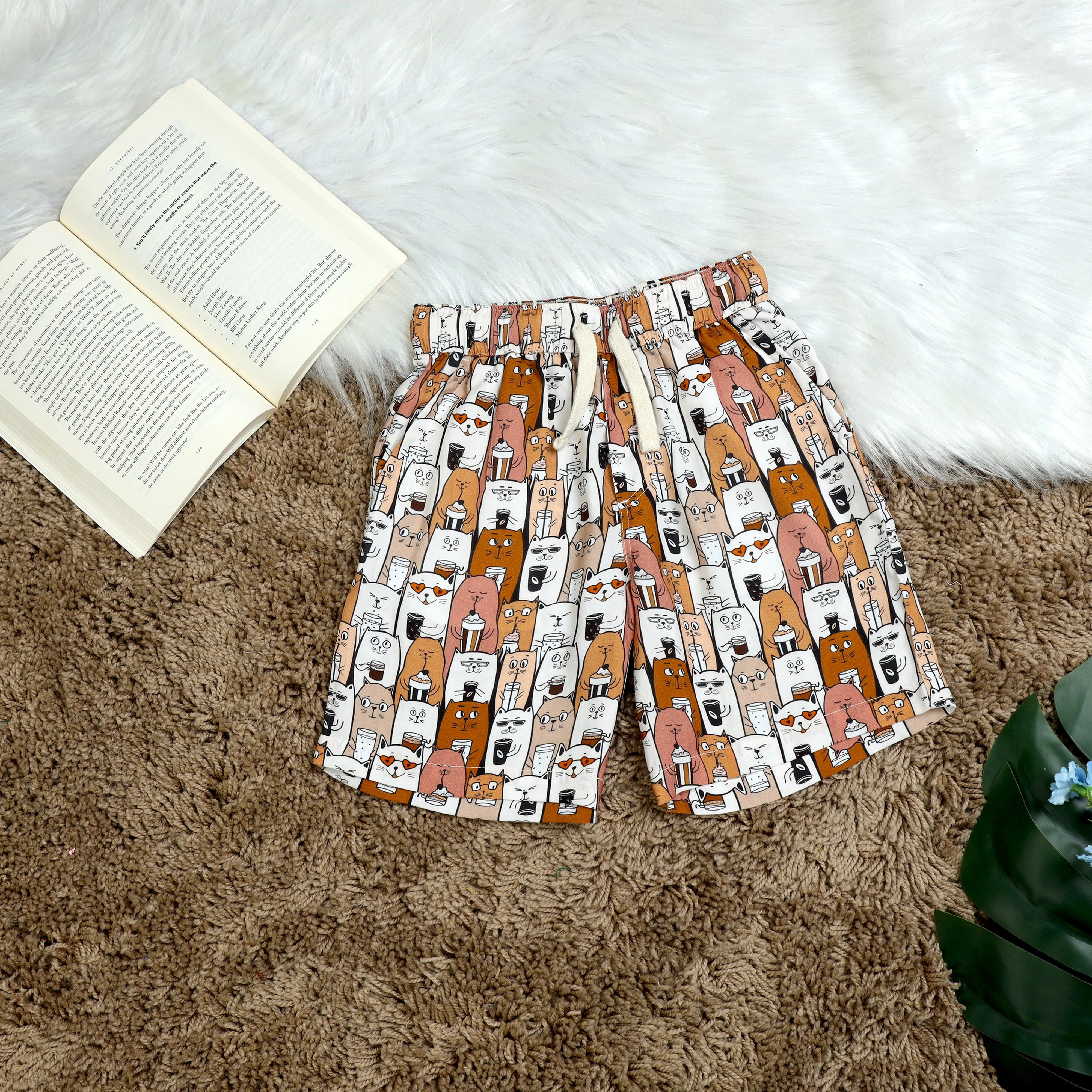 Boys Cat Printed Short Brown