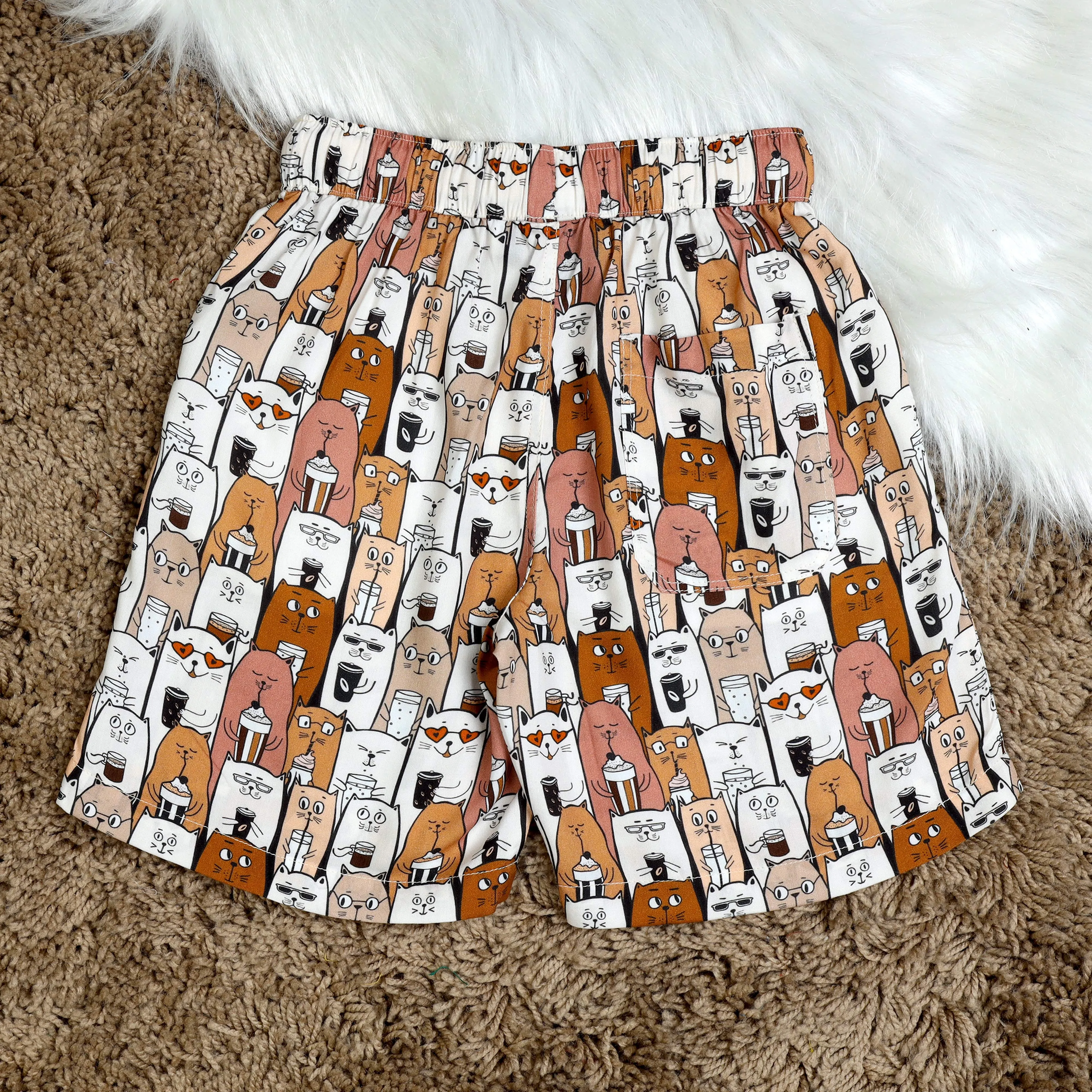 Boys Cat Printed Short Brown