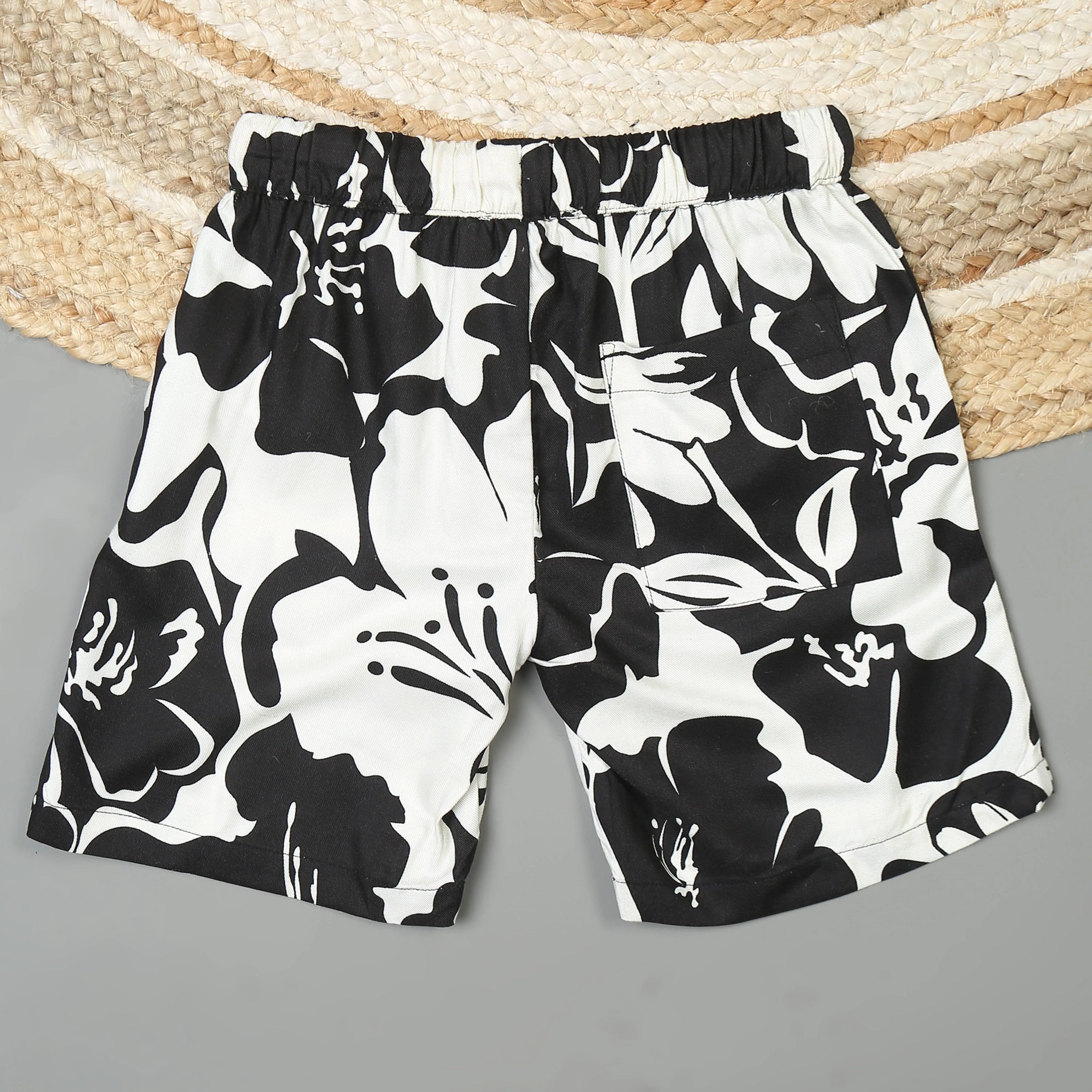Boys Flower Print Short Black White