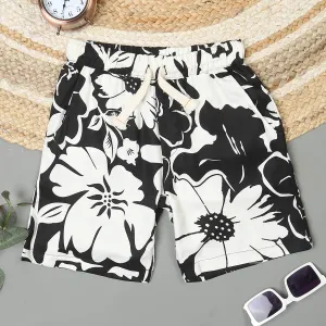 Boys Flower Print Short Black White