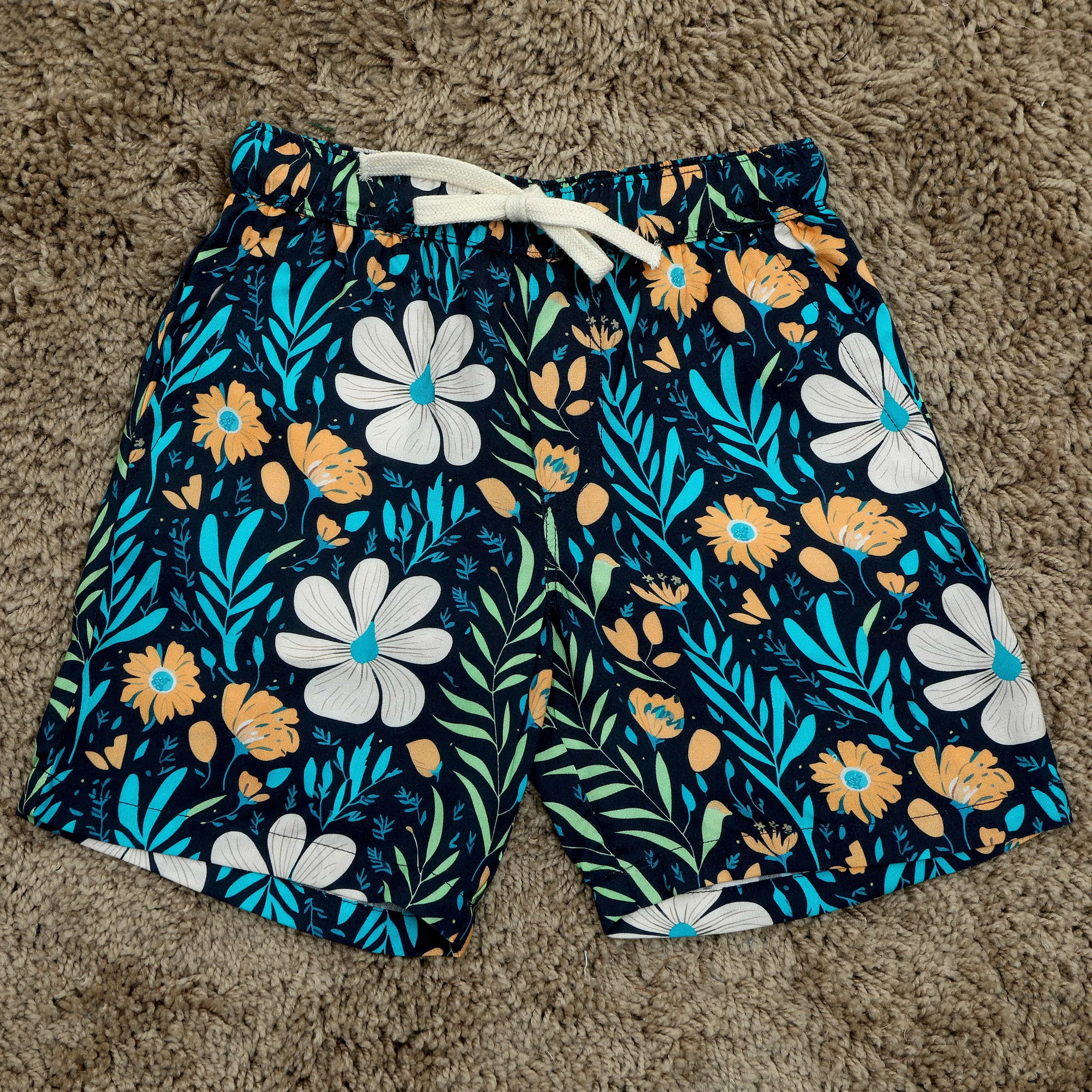 Boys Modern Leaf Print Short Space Blue