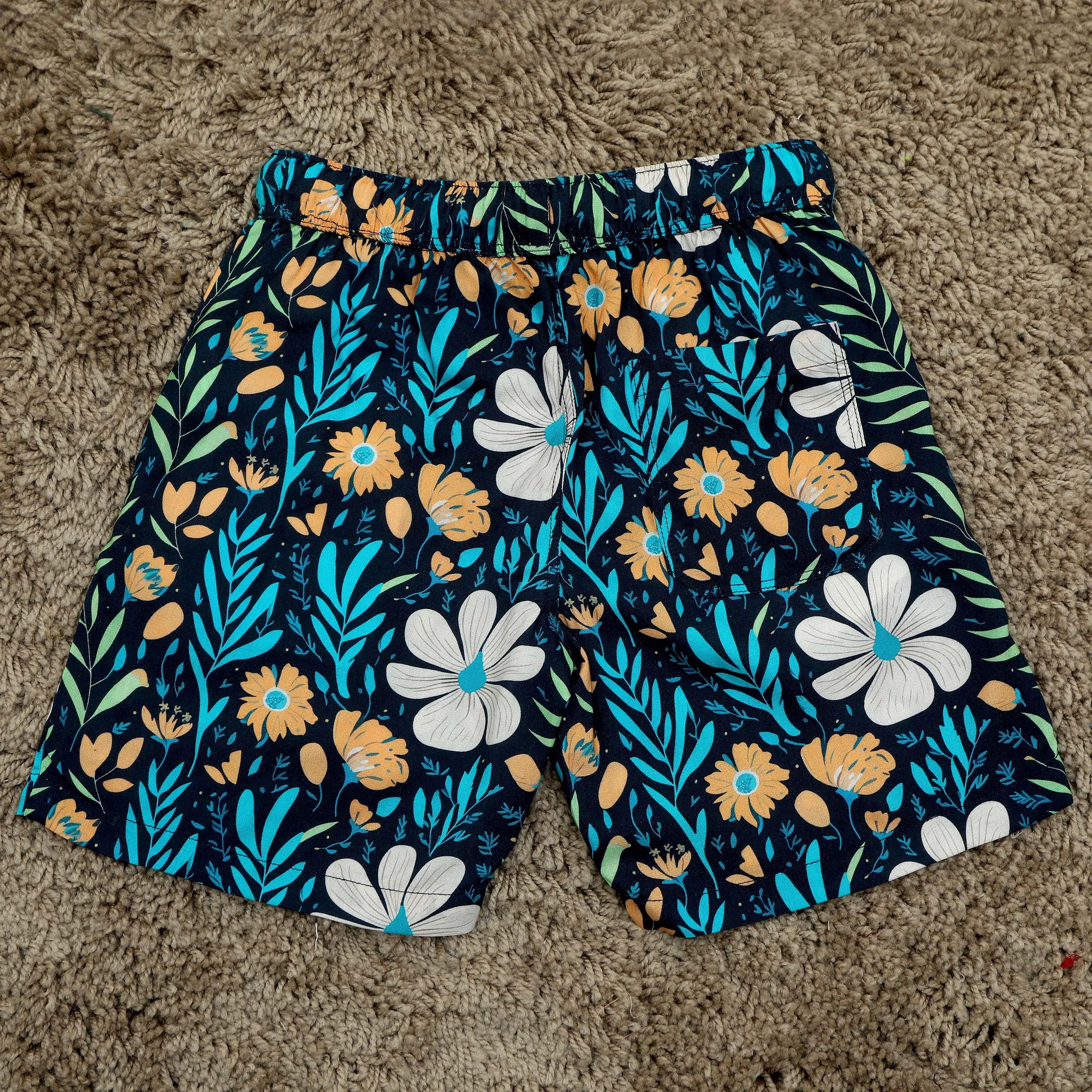 Boys Modern Leaf Print Short Space Blue