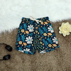 Boys Modern Leaf Print Short Space Blue