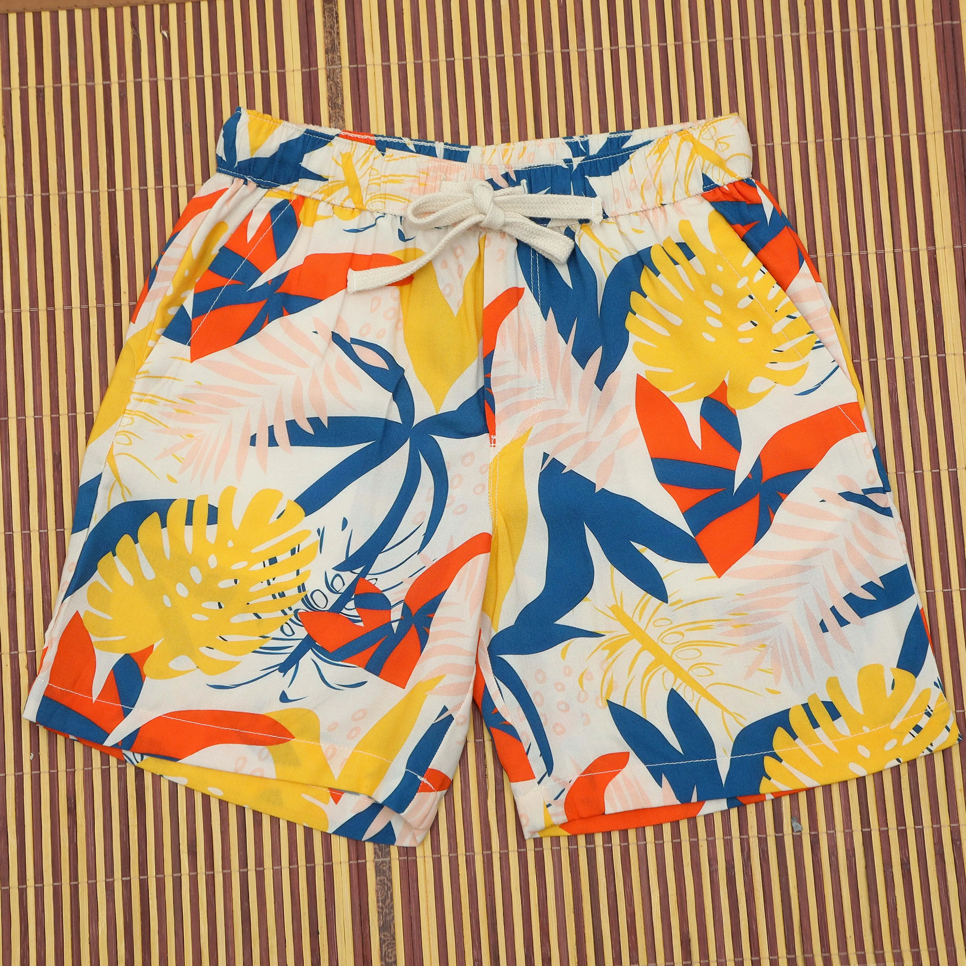 Boys Tree Print Short Blue Yellow