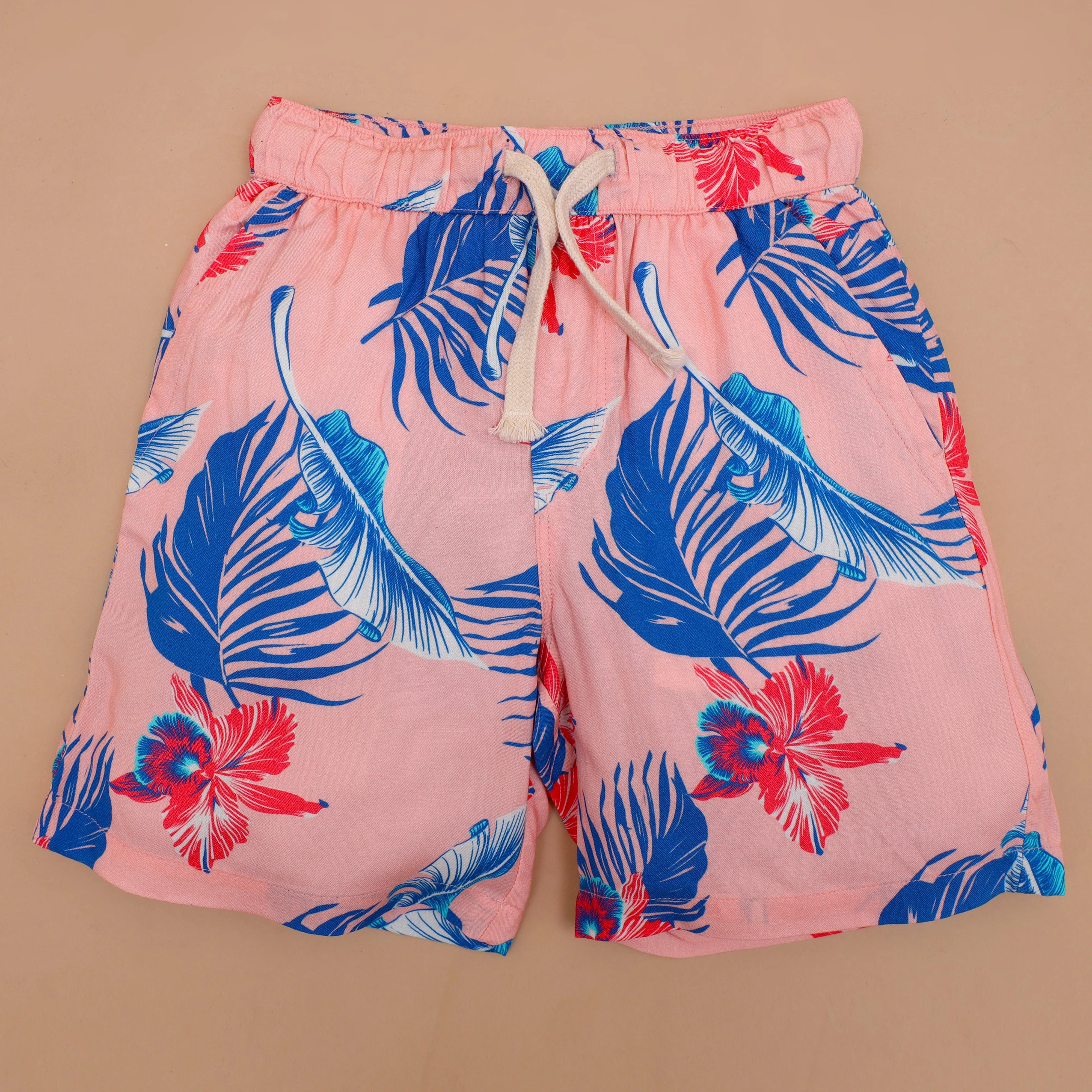 Boys Tropical Flower Printed Short Dusty Pink