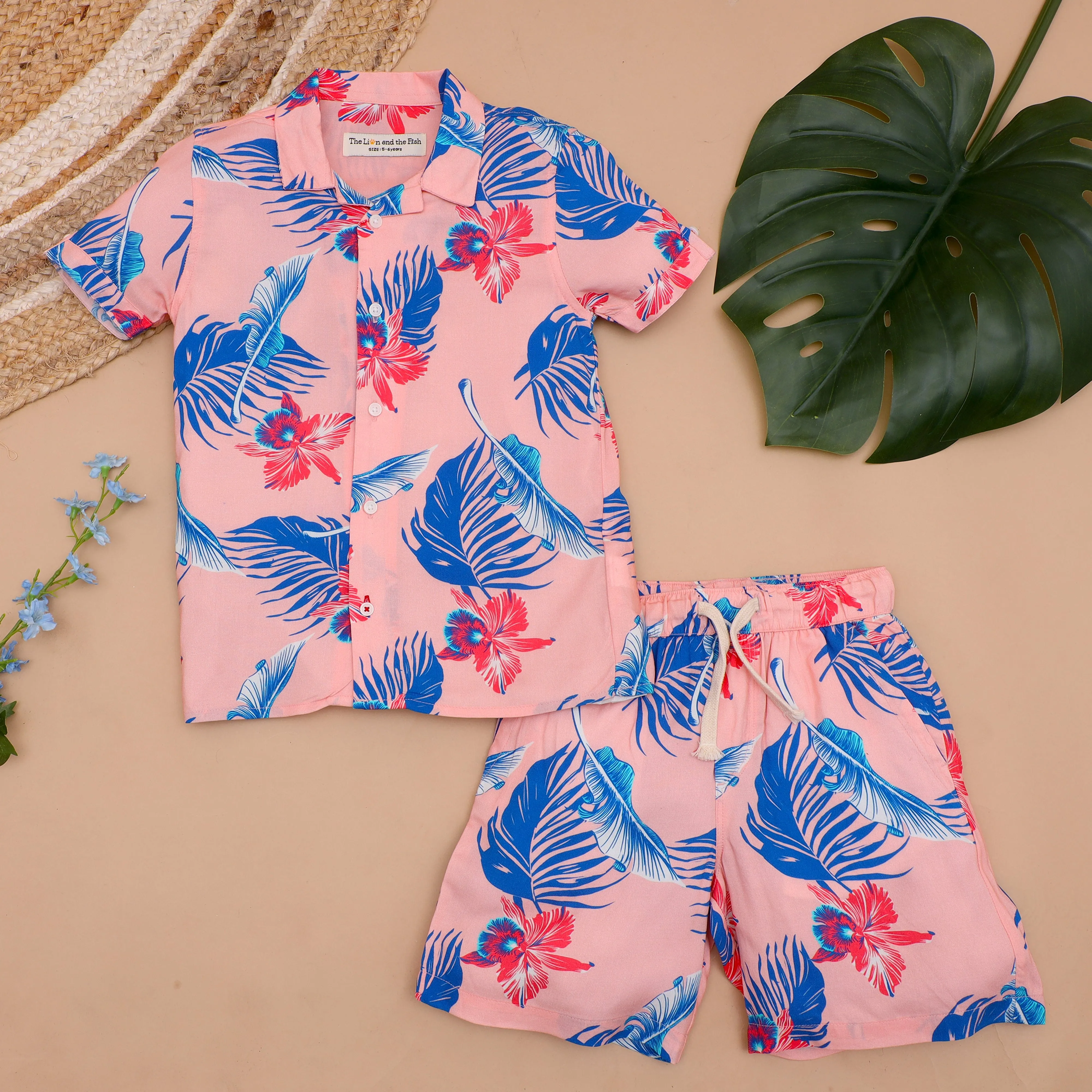 Boys Tropical Flower Printed Short Dusty Pink