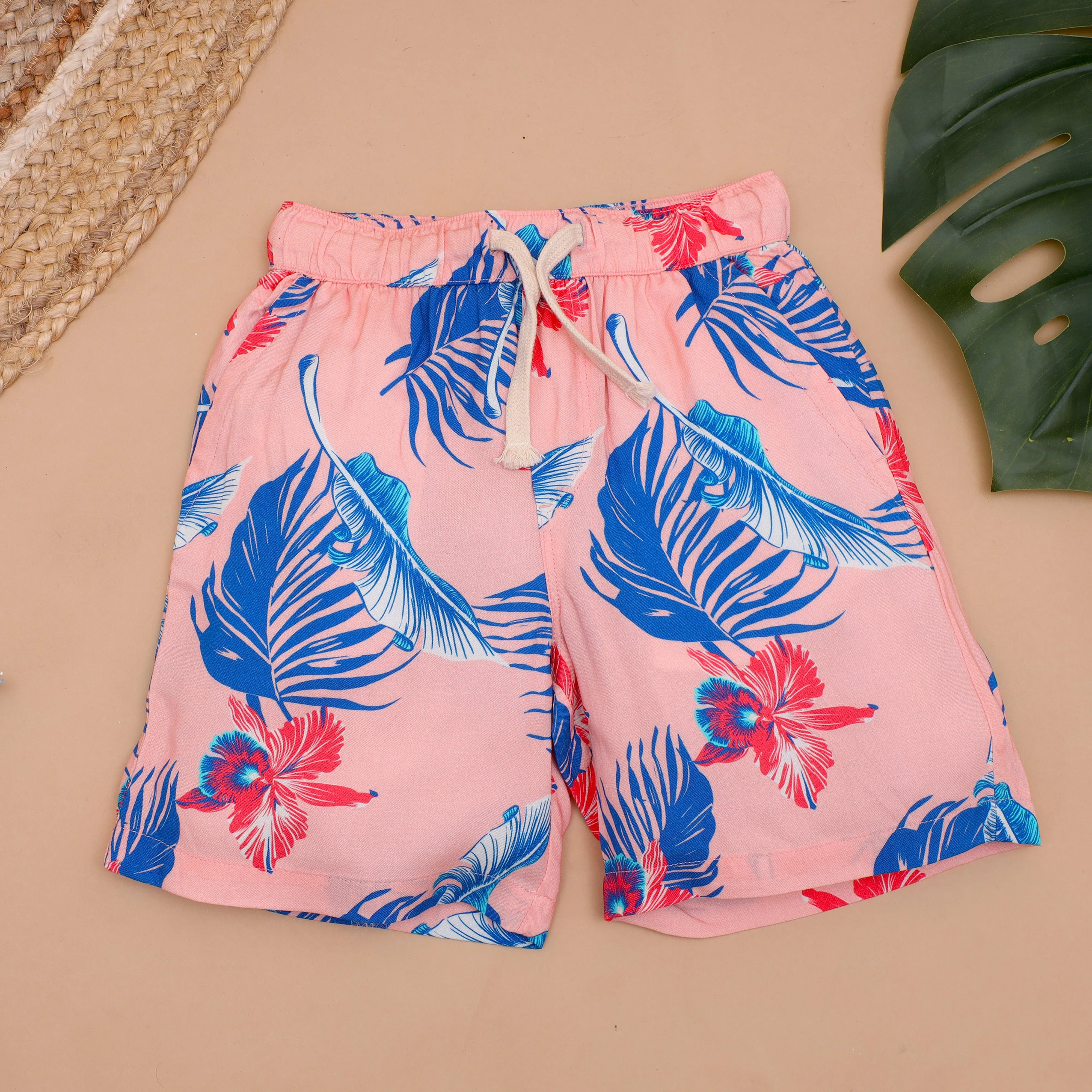 Boys Tropical Flower Printed Short Dusty Pink