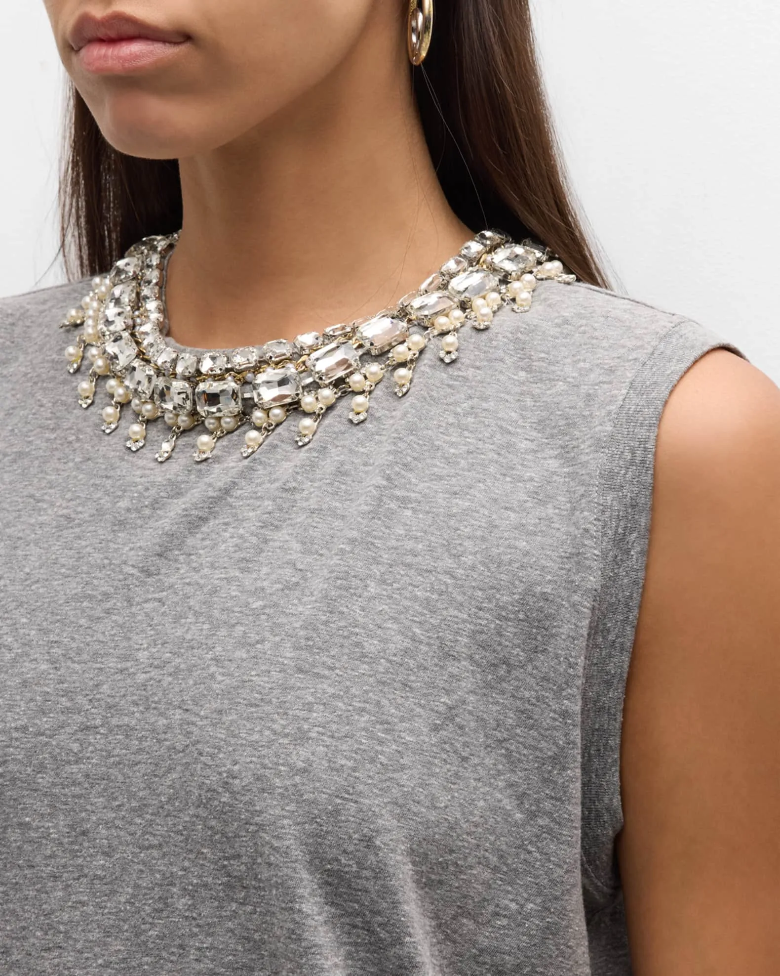 Brielle Embellished Top - Heather Grey