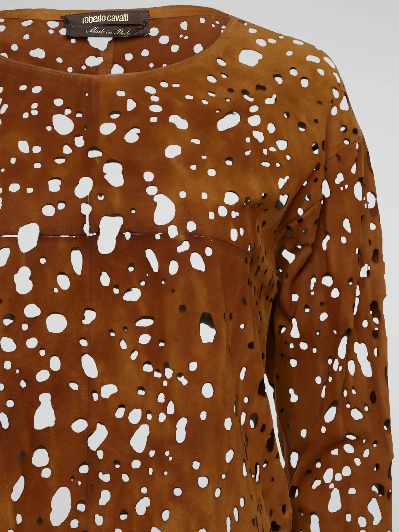 Brown Perforated Long Sleeve Top