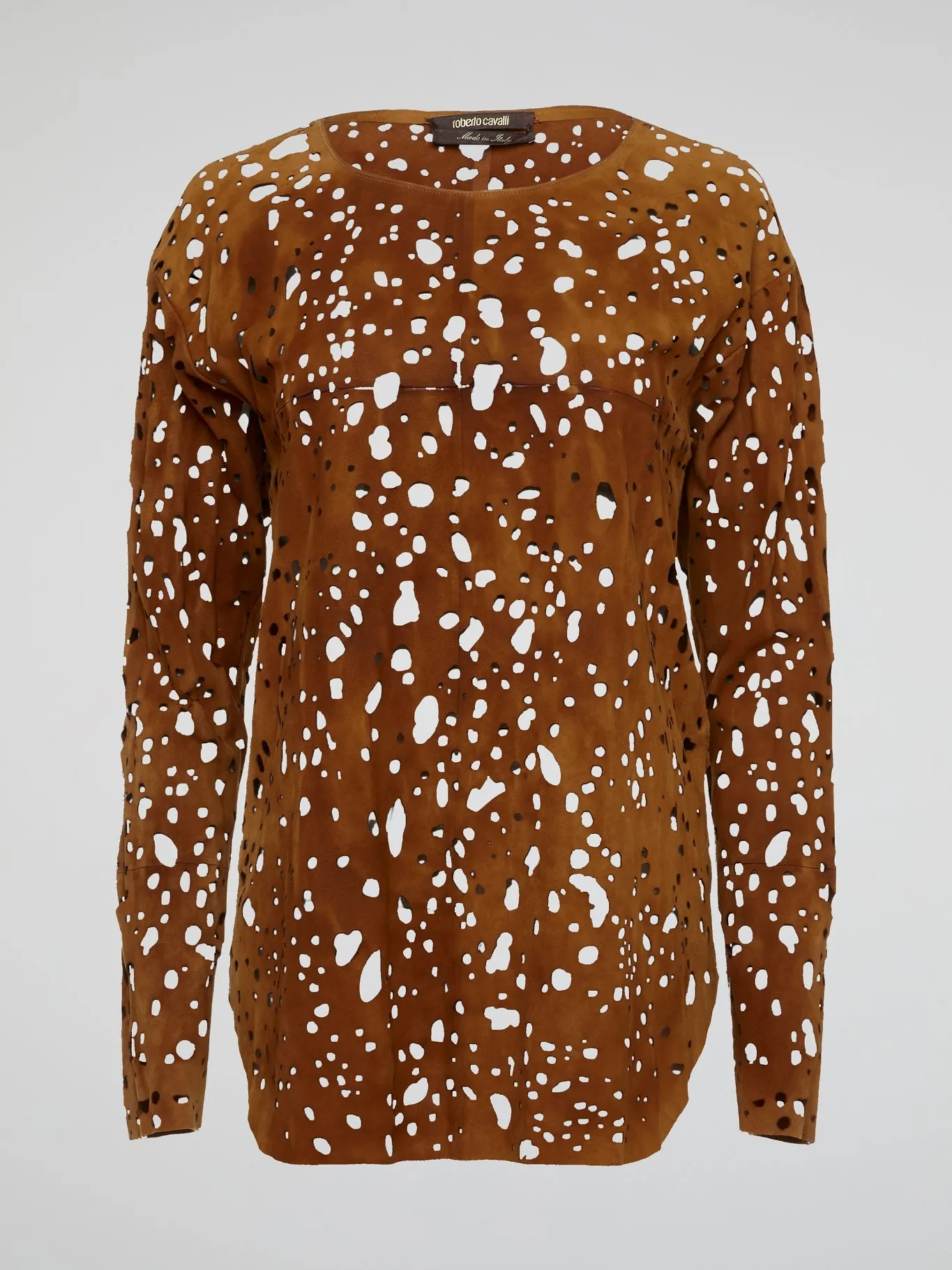Brown Perforated Long Sleeve Top